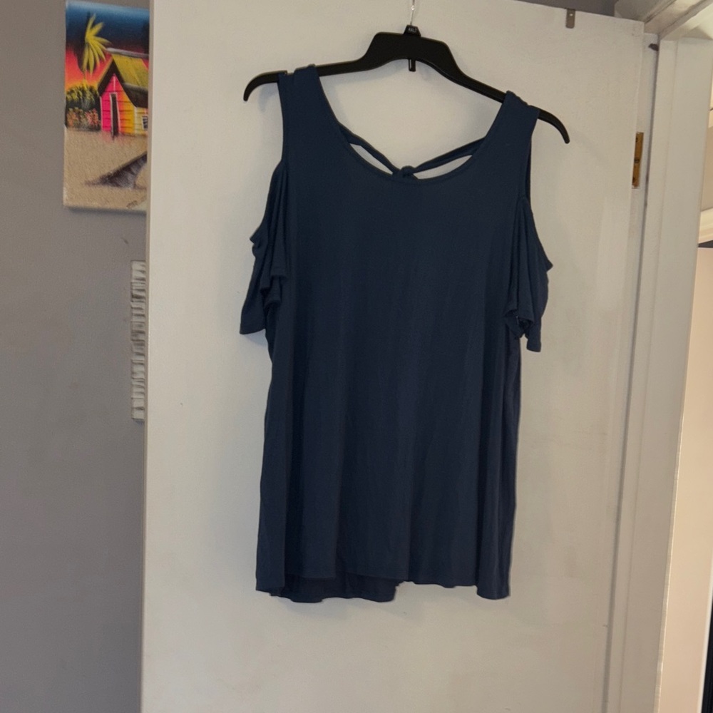 Lane Bryant Navy Cold Shoulder Blouse
